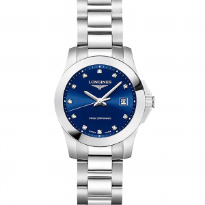 longines conquest dames blauw 30mm horloge