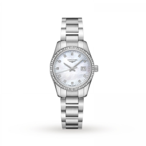 longines conquest dames parelmoer 30mm horloge