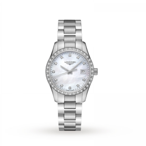 longines conquest dames parelmoer 34mm horloge